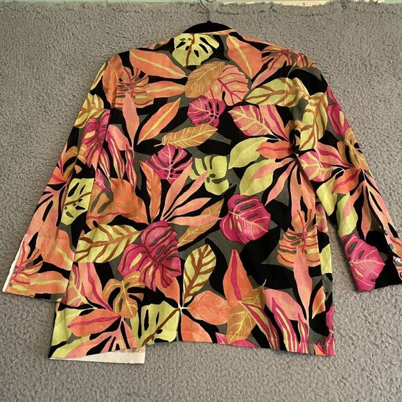Chico’s Tropical Leaves Print 3/4 Sleeve Open Front Lightweight Cardigan Small - Picture 6 of 7